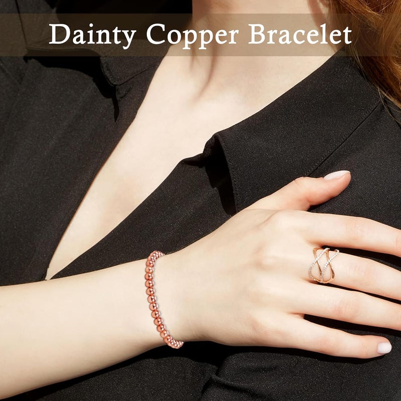 PEALICIOUS Copper Bracelet for Women and Men, 6MM Copper Jewelry as Valentines Gifts, Dainty Cooper Bracelets Pulsera De Cobre para Mujer as Parents Gifts Anniversary Jewelry for Her Him - Image 2